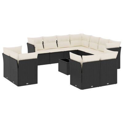 vidaXL 12-delige Loungeset met kussens poly rattan zwart