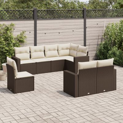 vidaXL 8-delige Loungeset met kussens poly rattan bruin