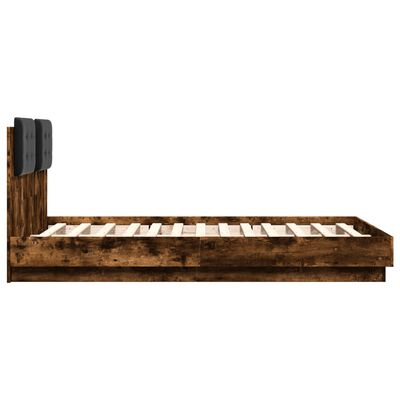 vidaXL Bedframe met hoofdeinde bewerkt hout gerookt eiken 140x190 cm