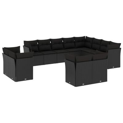 vidaXL 12-delige Loungeset met kussens poly rattan zwart