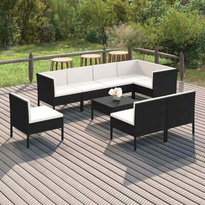 vidaXL 9-delige Loungeset met kussens poly rattan zwart