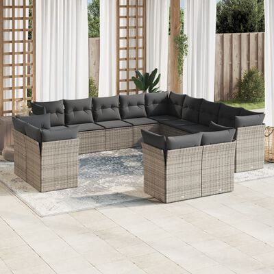 vidaXL 13-delige Loungeset met kussens poly rattan grijs