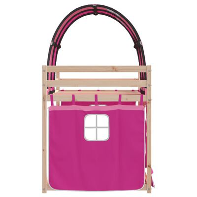 vidaXL Stapelbed met gordijnen 90x190 cm grenenhout roze