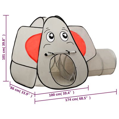 vidaXL Kinderspeeltent met 250 ballen olifant 174x86x101 cm grijs