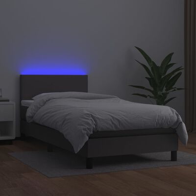 vidaXL Boxspring met matras en LED kunstleer grijs 90x200 cm