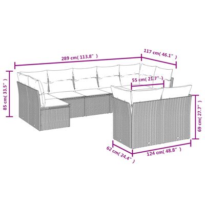 vidaXL 9-delige Loungeset met kussens poly rattan zwart