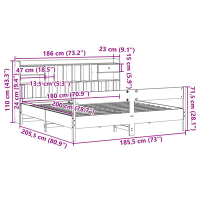 vidaXL Bed met boekenkast zonder matras grenenhout wit 180x200 cm