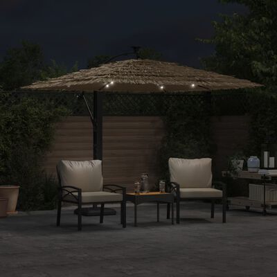 vidaXL Parasol met LED's en stalen paal 246x246x230 cm bruin