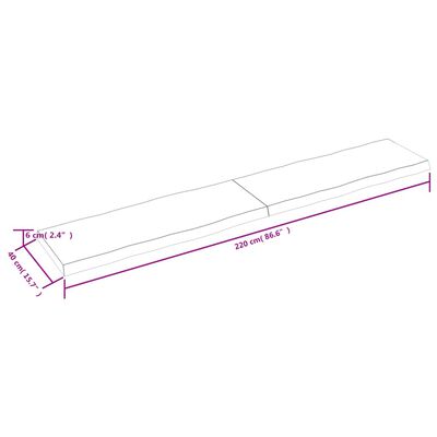 vidaXL Tafelblad natuurlijke rand 220x40x(2-6) cm eikenhout lichtbruin