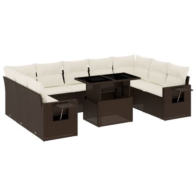 vidaXL 10-delige Loungeset met kussens poly rattan bruin