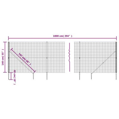 vidaXL Draadgaashek met grondankers 1,4x10 m antracietkleurig