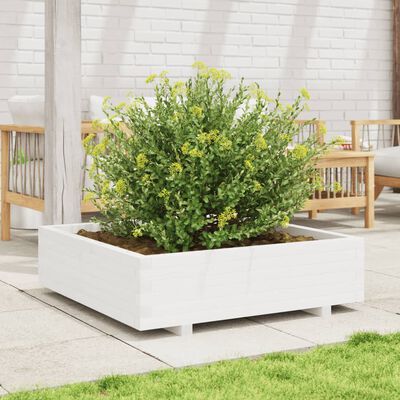 vidaXL Plantenbak 90x90x26,5 cm massief grenenhout wit