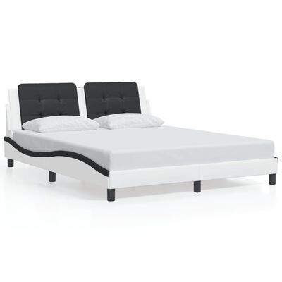 vidaXL Bedframe met LED-verlichting kunstleer wit en zwart 160x200 cm