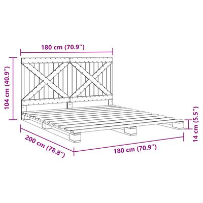 vidaXL Bedframe met hoofdbord massief grenenhout 180x200 cm