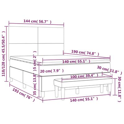 vidaXL Boxspring met matras stof crèmekleurig 140x190 cm