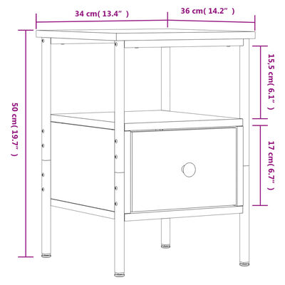 vidaXL Nachtkastje 34x36x50 cm bewerkt hout sonoma eikenkleurig