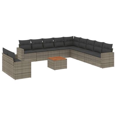 vidaXL 12-delige Loungeset met kussens poly rattan grijs