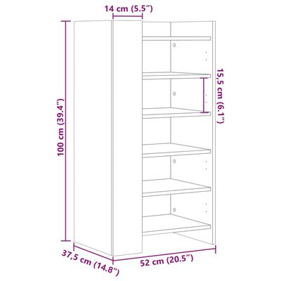 vidaXL Schoenenkast 52x37,5x100 cm bewerkt hout gerookt eikenkleurig