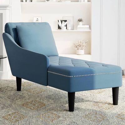 vidaXL Chaise longue met kussen en rechterarmleuning fluweel blauw