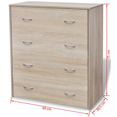 vidaXL Dressoir met 4 lades 60x30,5x71 cm eikenkleur