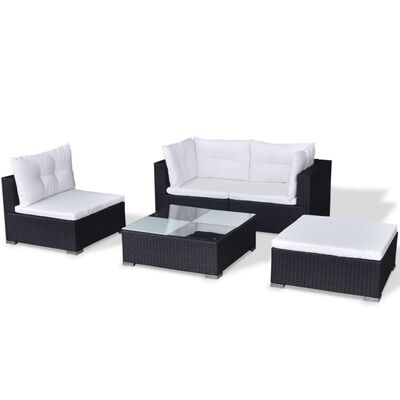 vidaXL 5-delige Loungeset met kussens poly rattan zwart