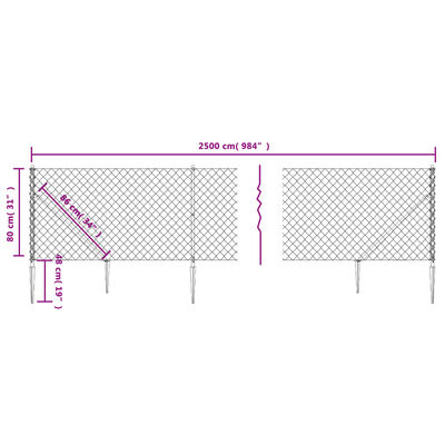 vidaXL Gaashek met grondankers 0,8x25 m zilverkleurig