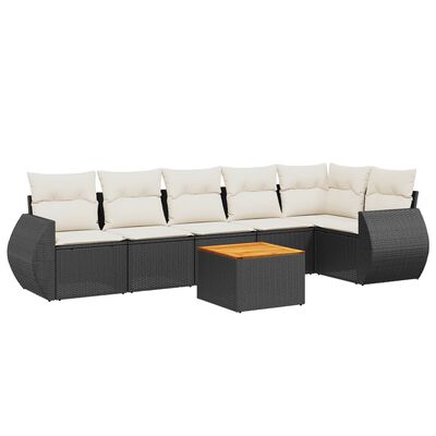 vidaXL 7-delige Loungeset met kussens poly rattan zwart