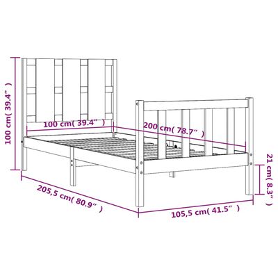 vidaXL Bedframe met hoofdbord massief hout zwart 100x200 cm