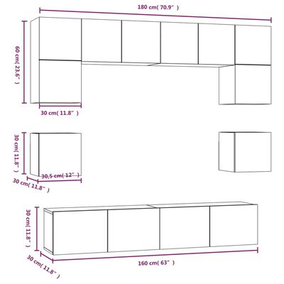 vidaXL 8-delige Tv-meubelset bewerkt hout betongrijs