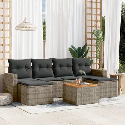 vidaXL 7-delige Loungeset met kussens poly rattan grijs