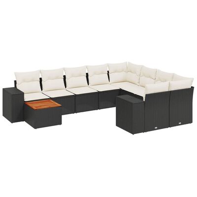 vidaXL 10-delige Loungeset met kussens poly rattan zwart