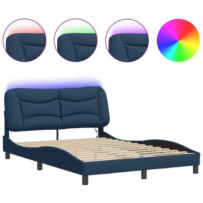 vidaXL Bedframe met LED-verlichting stof blauw 140x200 cm