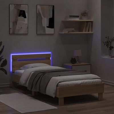 vidaXL Bedframe met hoofdbord en LED sonoma eikenkleurig 90x200 cm