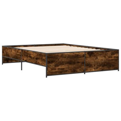 vidaXL Bedframe bewerkt hout metaal gerookt eikenkleurig 150x200 cm