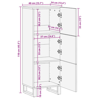 vidaXL Hoge kast 40x34x110 cm massief acaciahout