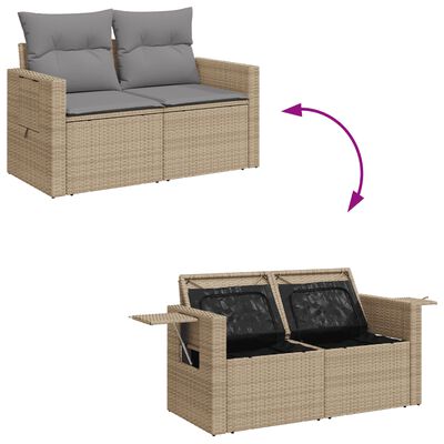 vidaXL 7-delige Loungeset met kussens poly rattan gemengd beige