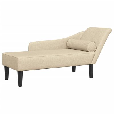 vidaXL Chaise longue met kussens stof crèmekleurig