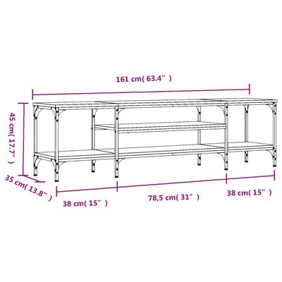 vidaXL Tv-meubel 161x35x45 cm bewerkt hout en ijzer grijs sonoma eiken