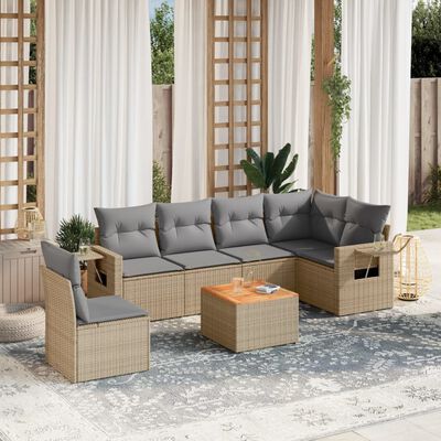 vidaXL 7-delige Loungeset met kussens poly rattan beige