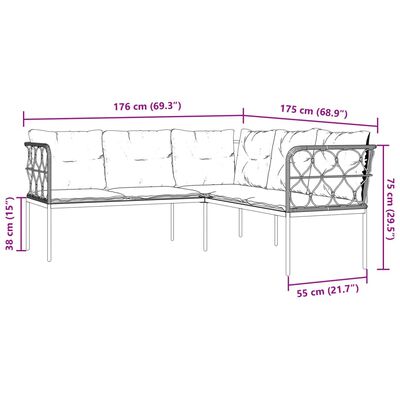 vidaXL Loungeset met kussens staal en textileen zwart