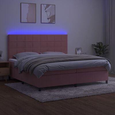 vidaXL Boxspring met matras en LED fluweel roze 200x200 cm