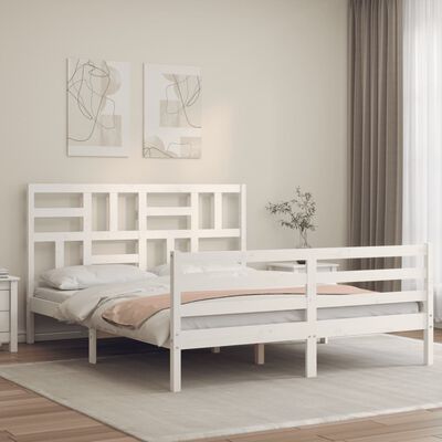 vidaXL Bedframe met hoofdbord massief hout wit