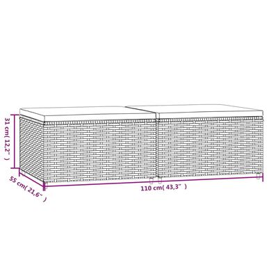 vidaXL Voetensteunen 2 st met kussens poly rattan bruin