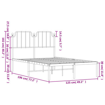 vidaXL Bedframe met hoofdbord metaal wit 120x190 cm