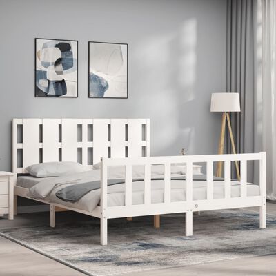 vidaXL Bedframe met hoofdbord massief hout wit