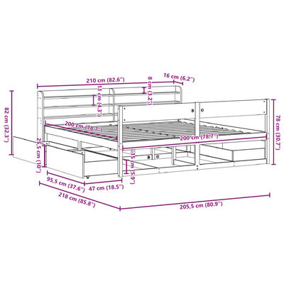 vidaXL Bedframe zonder matras massief grenenhout wasbruin 200x200 cm