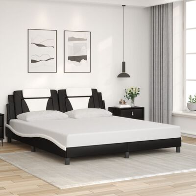 vidaXL Bedframe met LED-verlichting kunstleer zwart en wit 180x200 cm