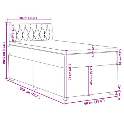 vidaXL Boxspring met matras stof lichtgrijs 90x200 cm