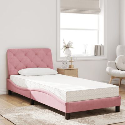 vidaXL Bed met matras fluweel roze 80x200 cm