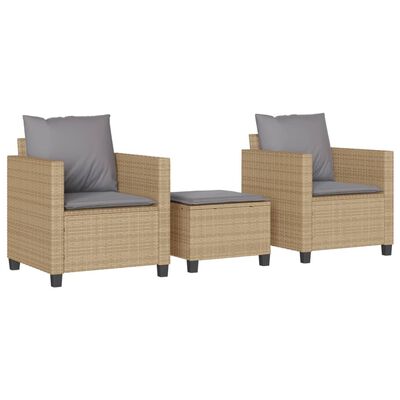 vidaXL 3-delige Bistroset met kussens poly rattan beige